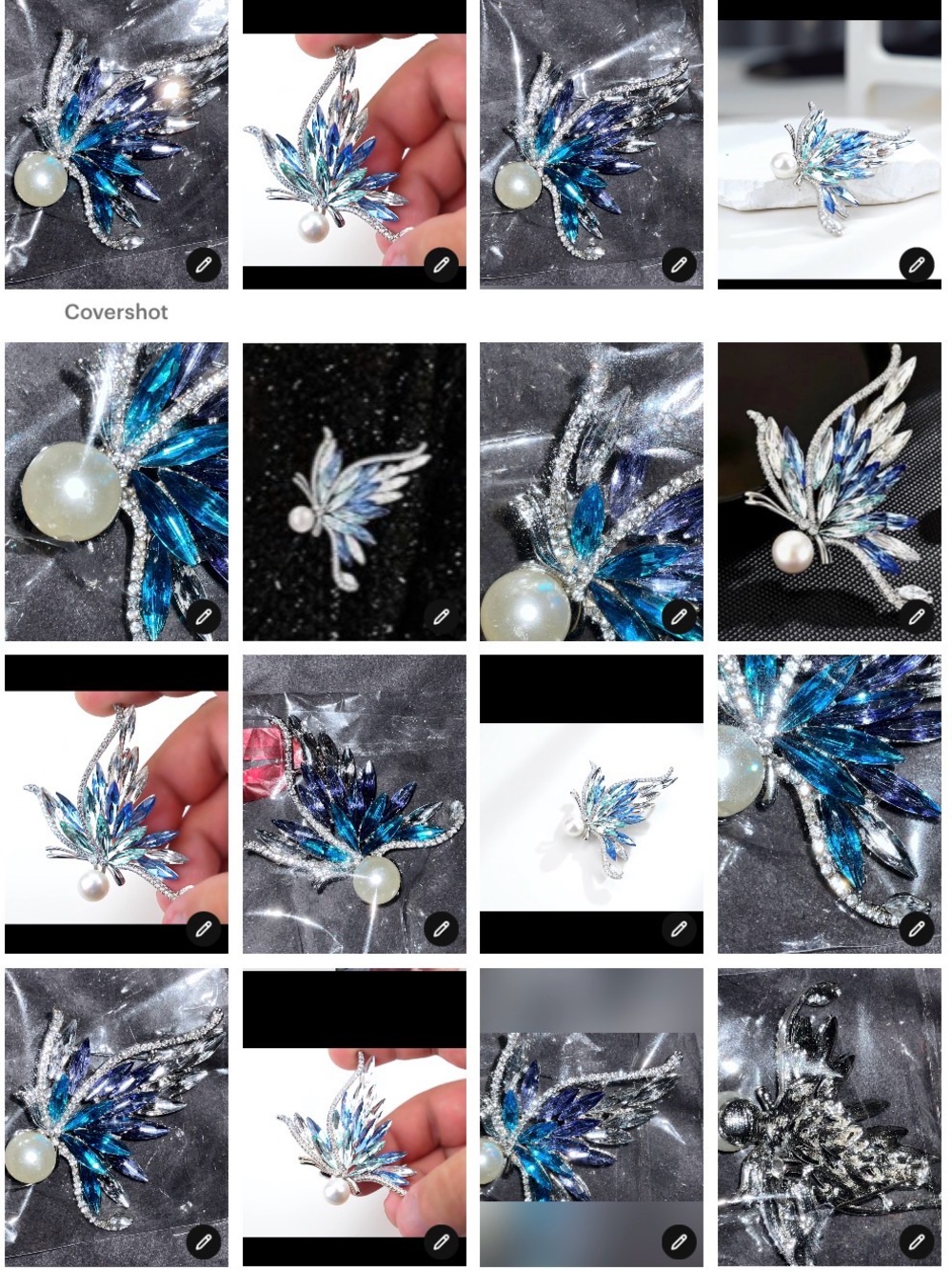 Butterfly Brooch SilverTone Blue Crystal Pearl Accent EXQUISITE Lapel Pin NEW